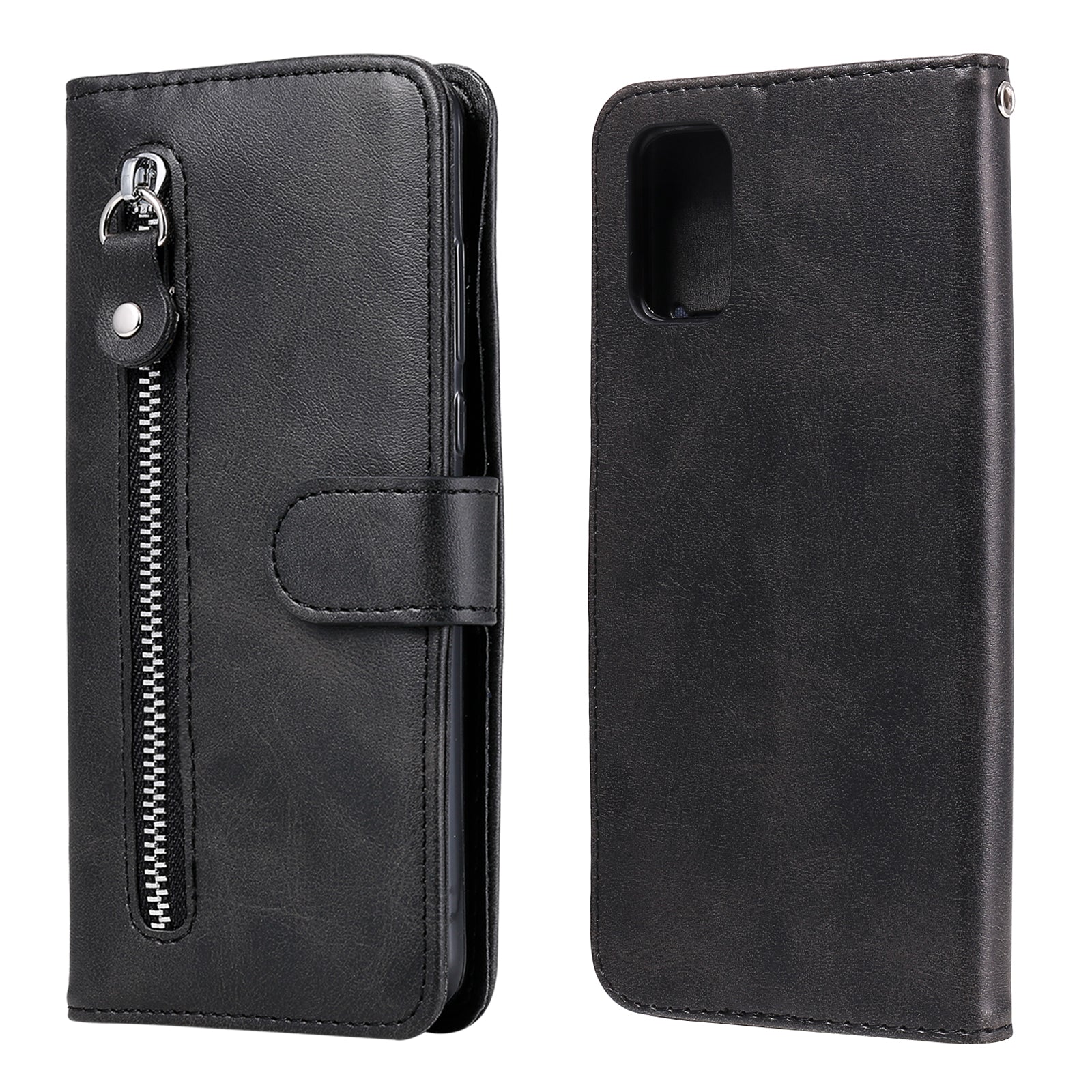 Zipper Pocket Leather Wallet Stand Case for Samsung Galaxy S20 FE 4G/5G/2022/S20 Lite - Black