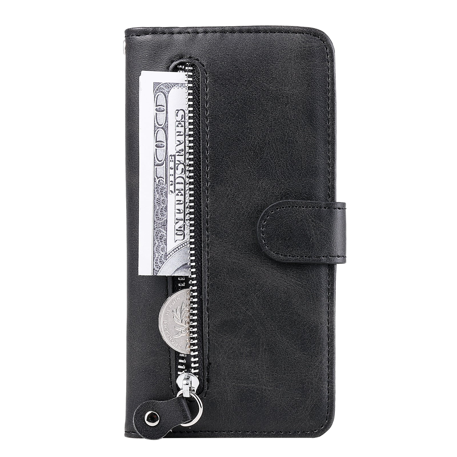 Zipper Pocket Leather Wallet Stand Case for Samsung Galaxy S20 FE 4G/5G/2022/S20 Lite - Black