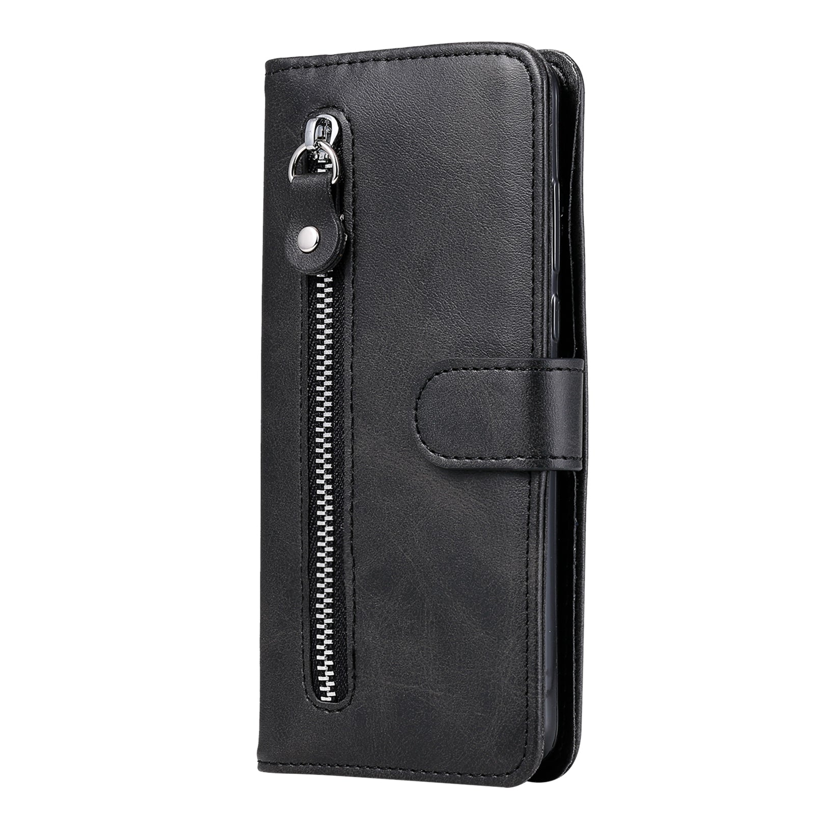 Zipper Pocket Leather Wallet Stand Case for Samsung Galaxy S20 FE 4G/5G/2022/S20 Lite - Black