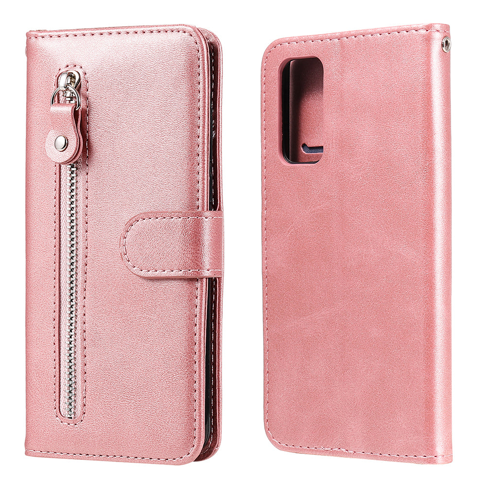 Zipper Pocket Leather Wallet Stand Case for Samsung Galaxy S20 FE 4G/5G/2022/S20 Lite - Rose Gold