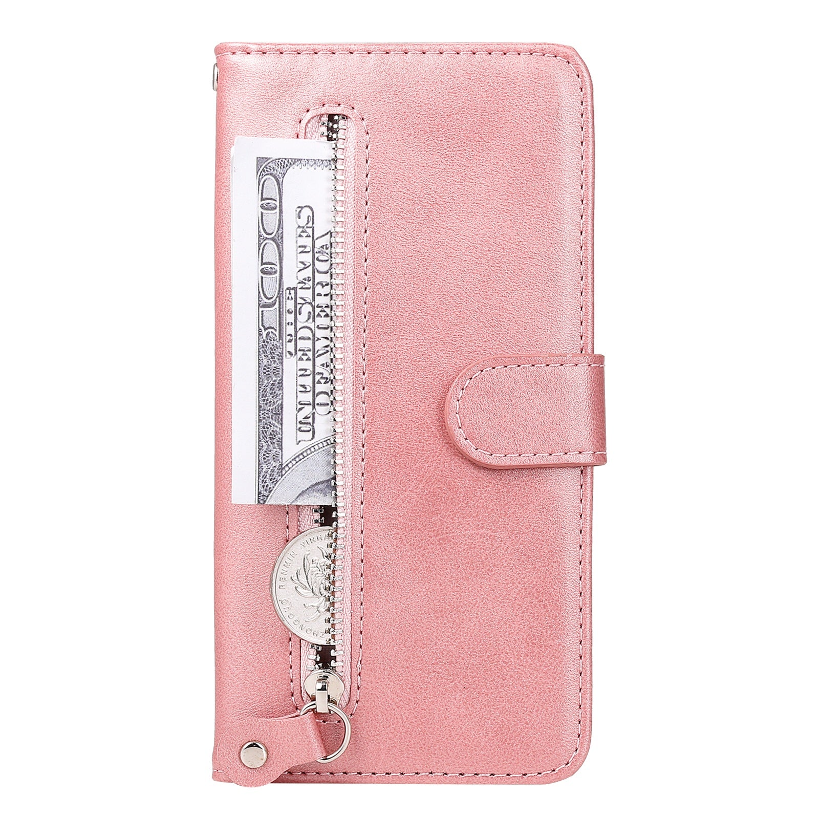 Zipper Pocket Leather Wallet Stand Case for Samsung Galaxy S20 FE 4G/5G/2022/S20 Lite - Rose Gold