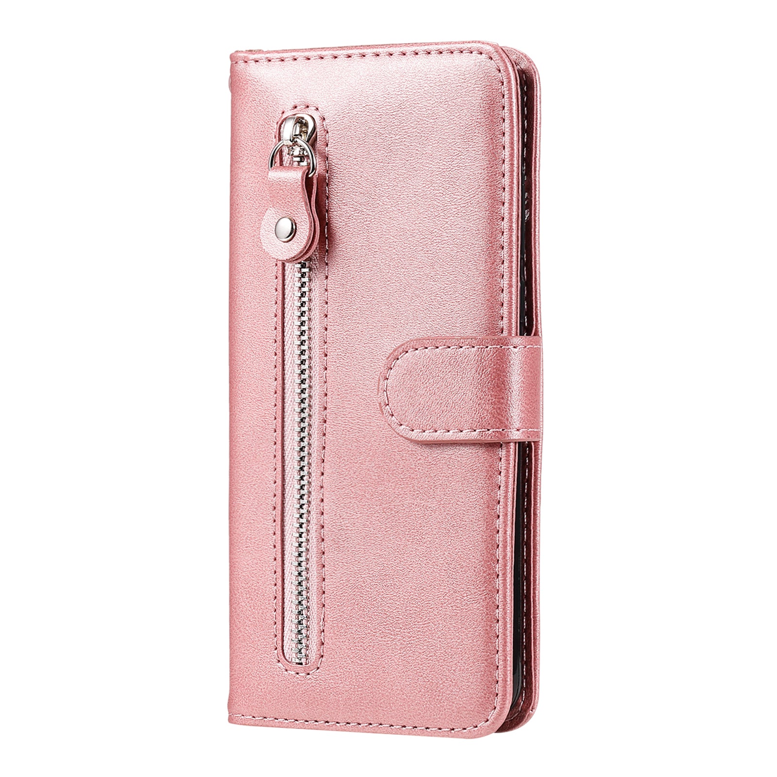 Zipper Pocket Leather Wallet Stand Case for Samsung Galaxy S20 FE 4G/5G/2022/S20 Lite - Rose Gold