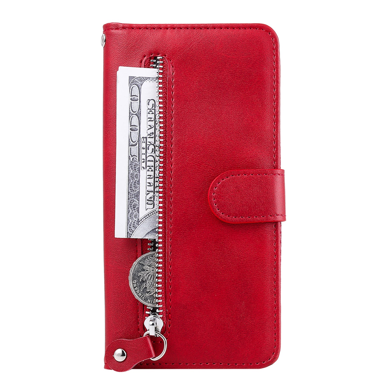 Zipper Pocket Leather Wallet Stand Case for Samsung Galaxy S20 FE 4G/5G/2022/S20 Lite - Red