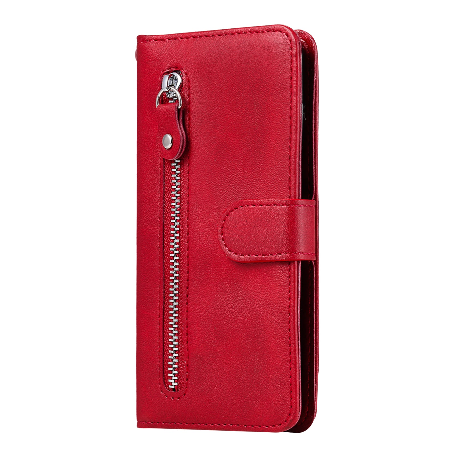 Zipper Pocket Leather Wallet Stand Case for Samsung Galaxy S20 FE 4G/5G/2022/S20 Lite - Red