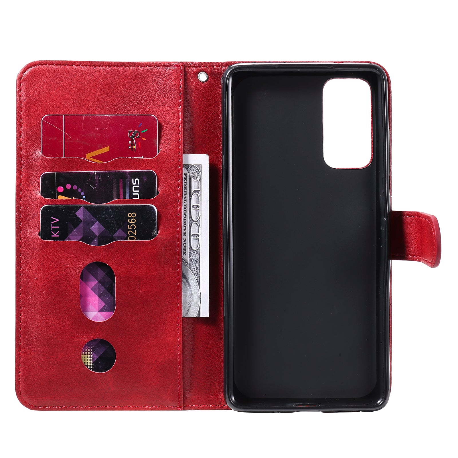 Zipper Pocket Leather Wallet Stand Case for Samsung Galaxy S20 FE 4G/5G/2022/S20 Lite - Red