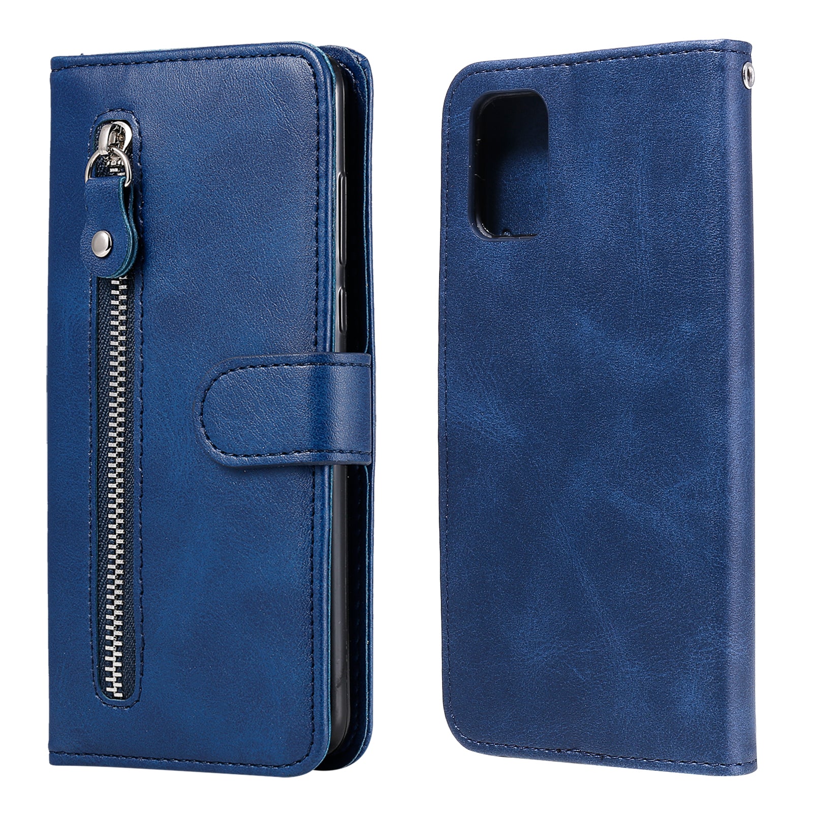 Zipper Pocket Leather Wallet Stand Case for Samsung Galaxy S20 FE 4G/5G/2022/S20 Lite - Blue