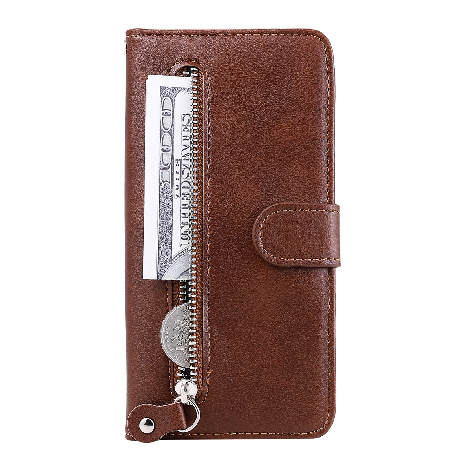 Zipper Pocket Leather Wallet Stand Case for Samsung Galaxy S20 FE 4G/5G/2022/S20 Lite - Brown