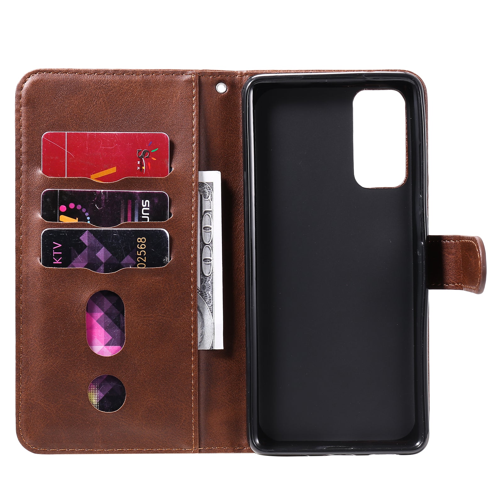 Zipper Pocket Leather Wallet Stand Case for Samsung Galaxy S20 FE 4G/5G/2022/S20 Lite - Brown