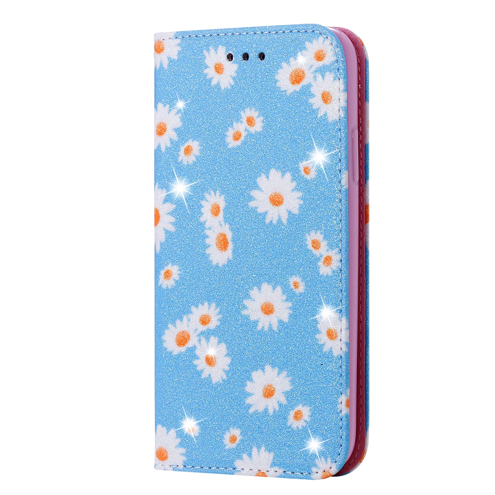 New Arrival Gleaming Powder Daisy Pattern Leather Phone Case for Samsung Galaxy S20 FE/S20 Fan Edition/S20 FE 5G/S20 Fan Edition 5G/S20 Lite - Blue