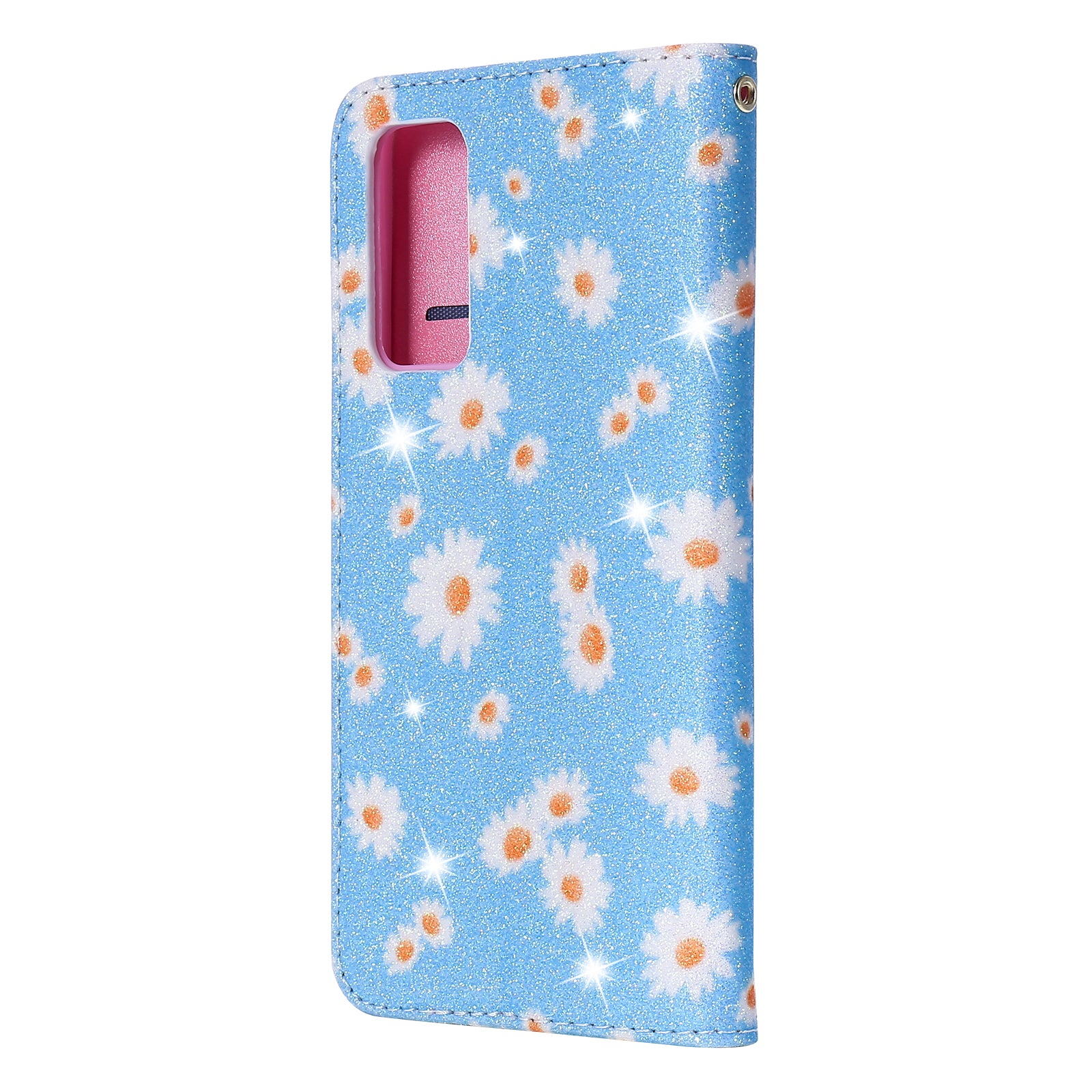 New Arrival Gleaming Powder Daisy Pattern Leather Phone Case for Samsung Galaxy S20 FE/S20 Fan Edition/S20 FE 5G/S20 Fan Edition 5G/S20 Lite - Blue