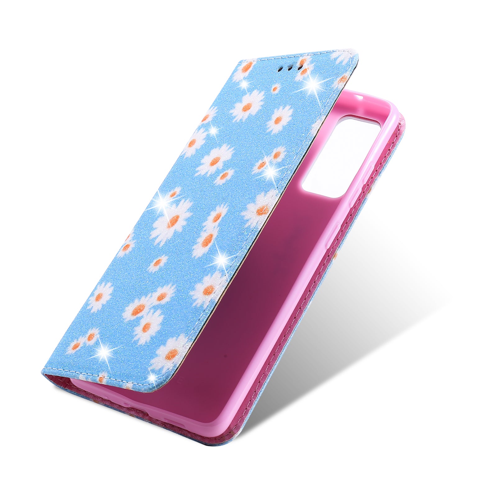 New Arrival Gleaming Powder Daisy Pattern Leather Phone Case for Samsung Galaxy S20 FE/S20 Fan Edition/S20 FE 5G/S20 Fan Edition 5G/S20 Lite - Blue