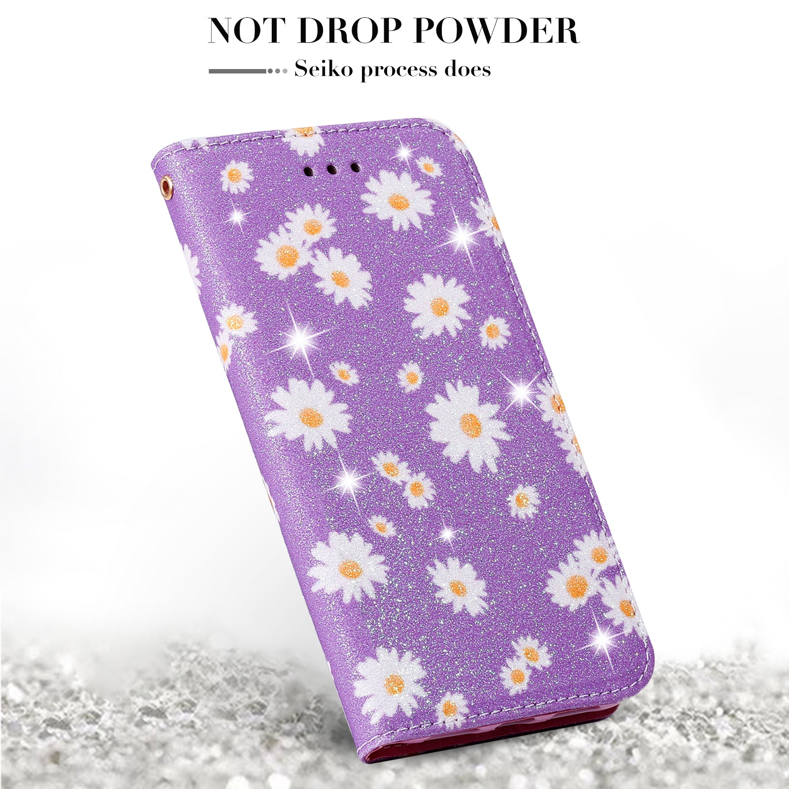 New Arrival Gleaming Powder Daisy Pattern Leather Phone Case for Samsung Galaxy S20 FE/S20 Fan Edition/S20 FE 5G/S20 Fan Edition 5G/S20 Lite - Purple