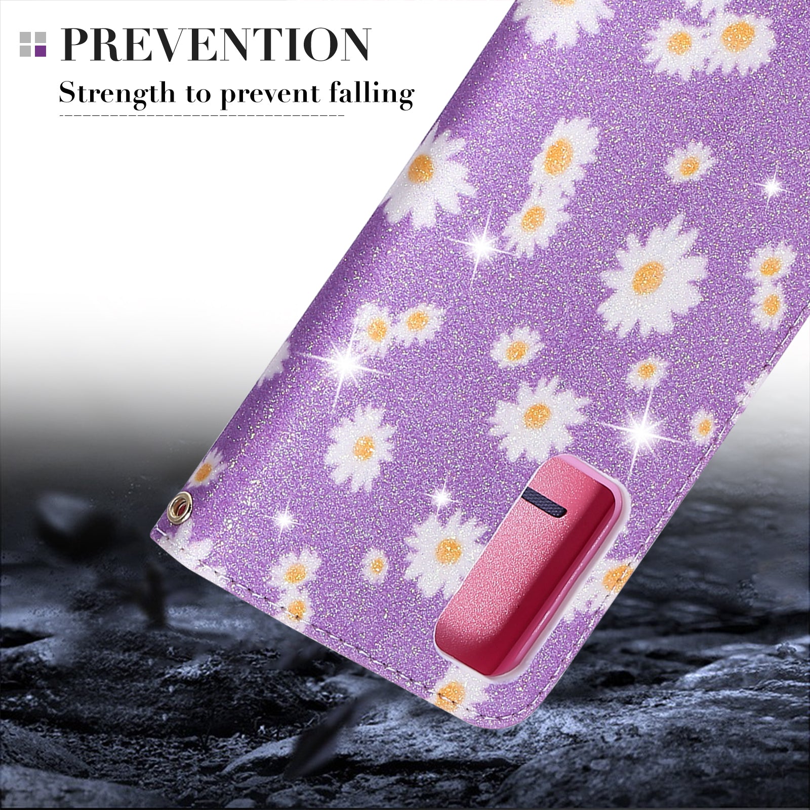 New Arrival Gleaming Powder Daisy Pattern Leather Phone Case for Samsung Galaxy S20 FE/S20 Fan Edition/S20 FE 5G/S20 Fan Edition 5G/S20 Lite - Purple