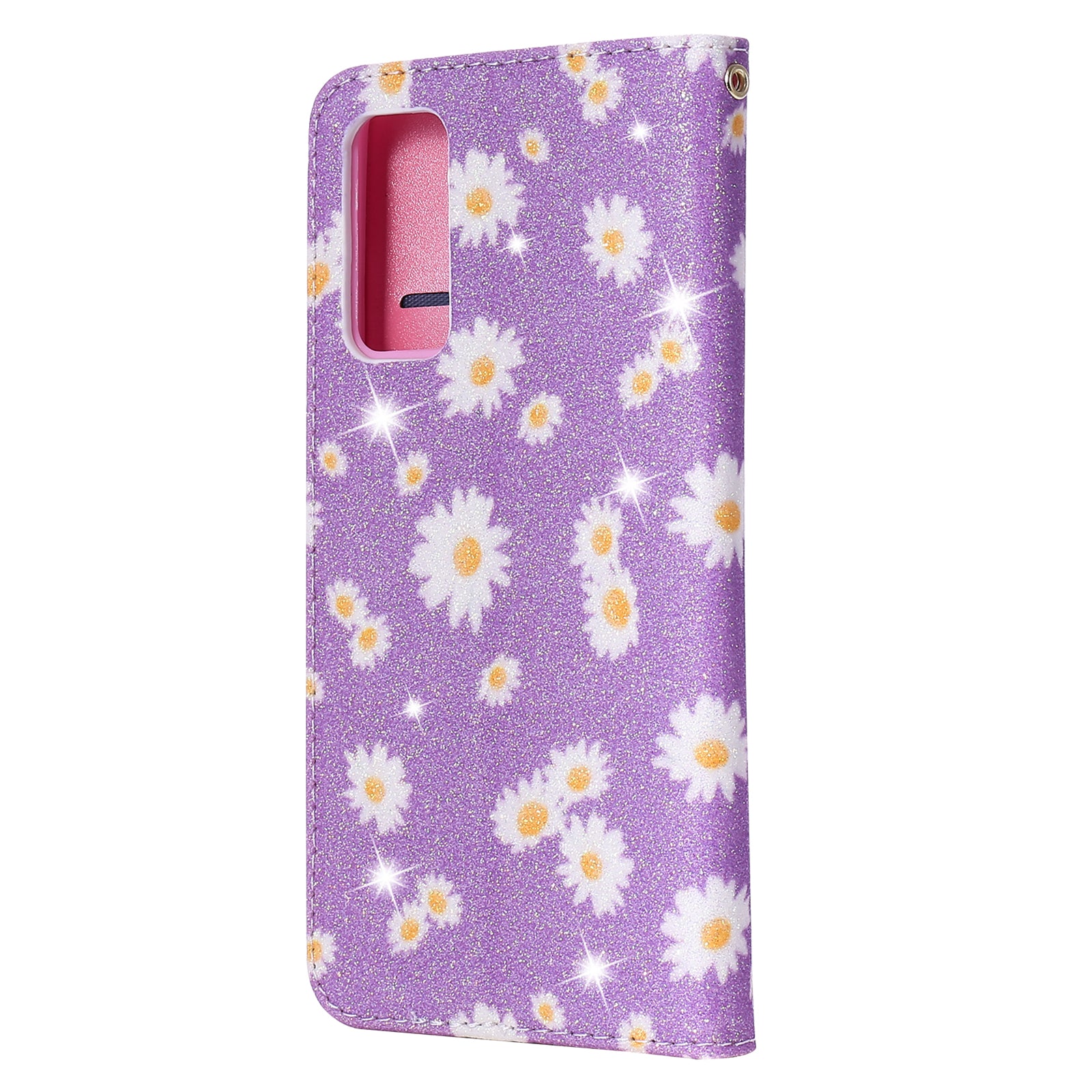 New Arrival Gleaming Powder Daisy Pattern Leather Phone Case for Samsung Galaxy S20 FE/S20 Fan Edition/S20 FE 5G/S20 Fan Edition 5G/S20 Lite - Purple