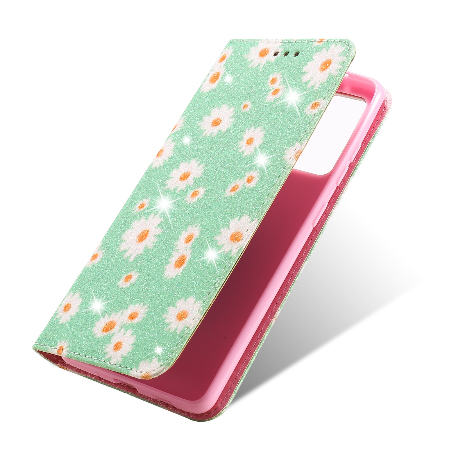 New Arrival Gleaming Powder Daisy Pattern Leather Phone Case for Samsung Galaxy S20 FE/S20 Fan Edition/S20 FE 5G/S20 Fan Edition 5G/S20 Lite - Green