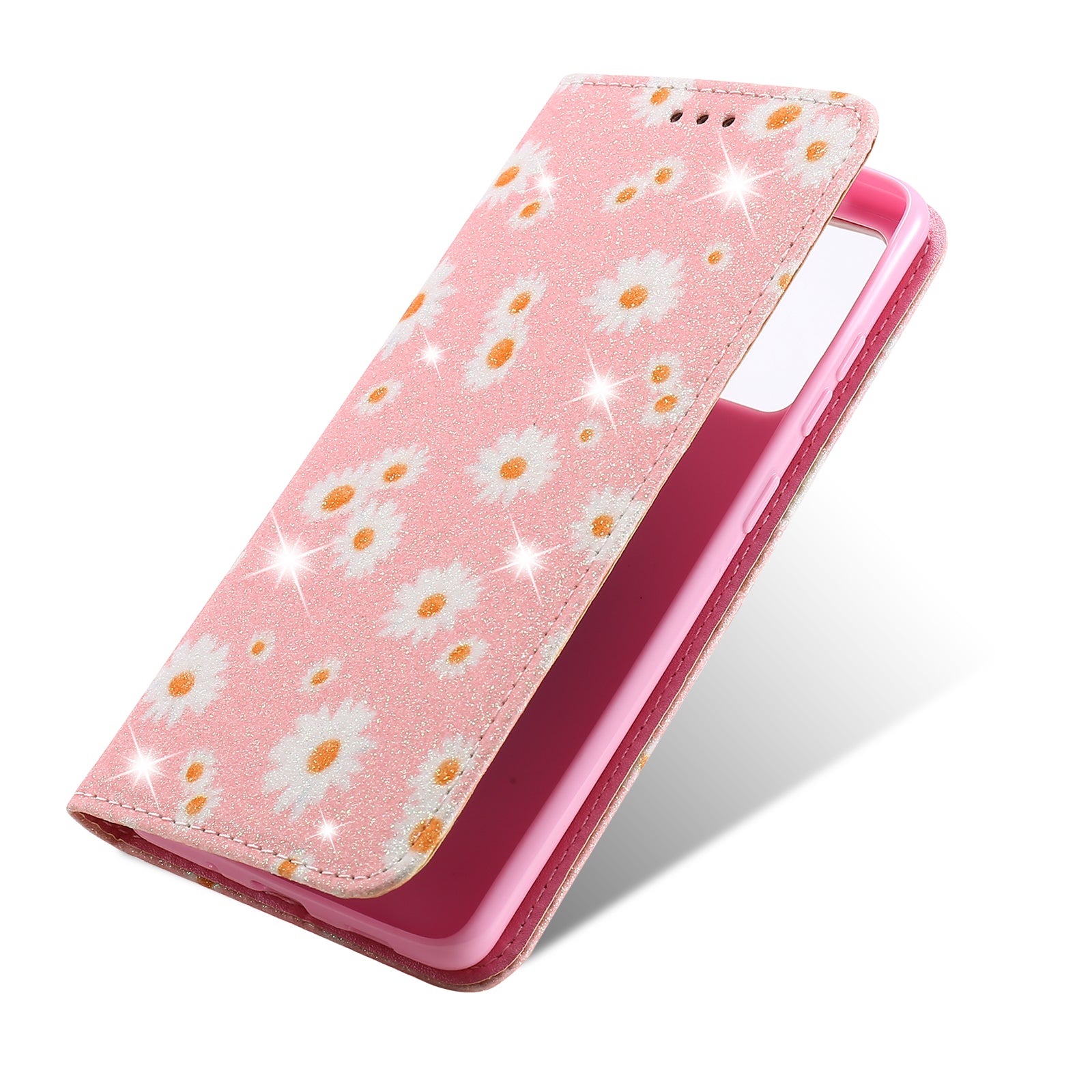 New Arrival Gleaming Powder Daisy Pattern Leather Phone Case for Samsung Galaxy S20 FE/S20 Fan Edition/S20 FE 5G/S20 Fan Edition 5G/S20 Lite - Pink