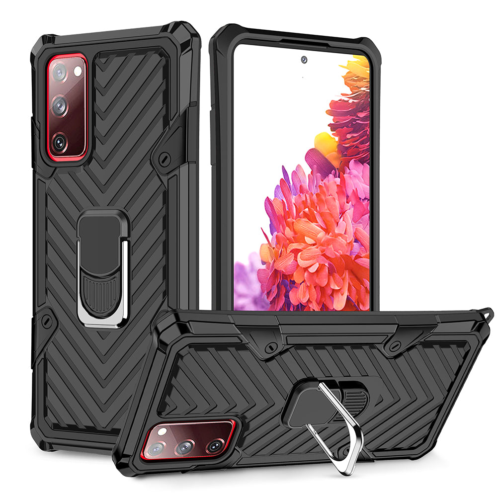 Rotatable Finger Ring Kickstand PC + TPU Hybrid Back Case for Samsung Galaxy S20 FE 4G/5G/2022/S20 Lite - Black