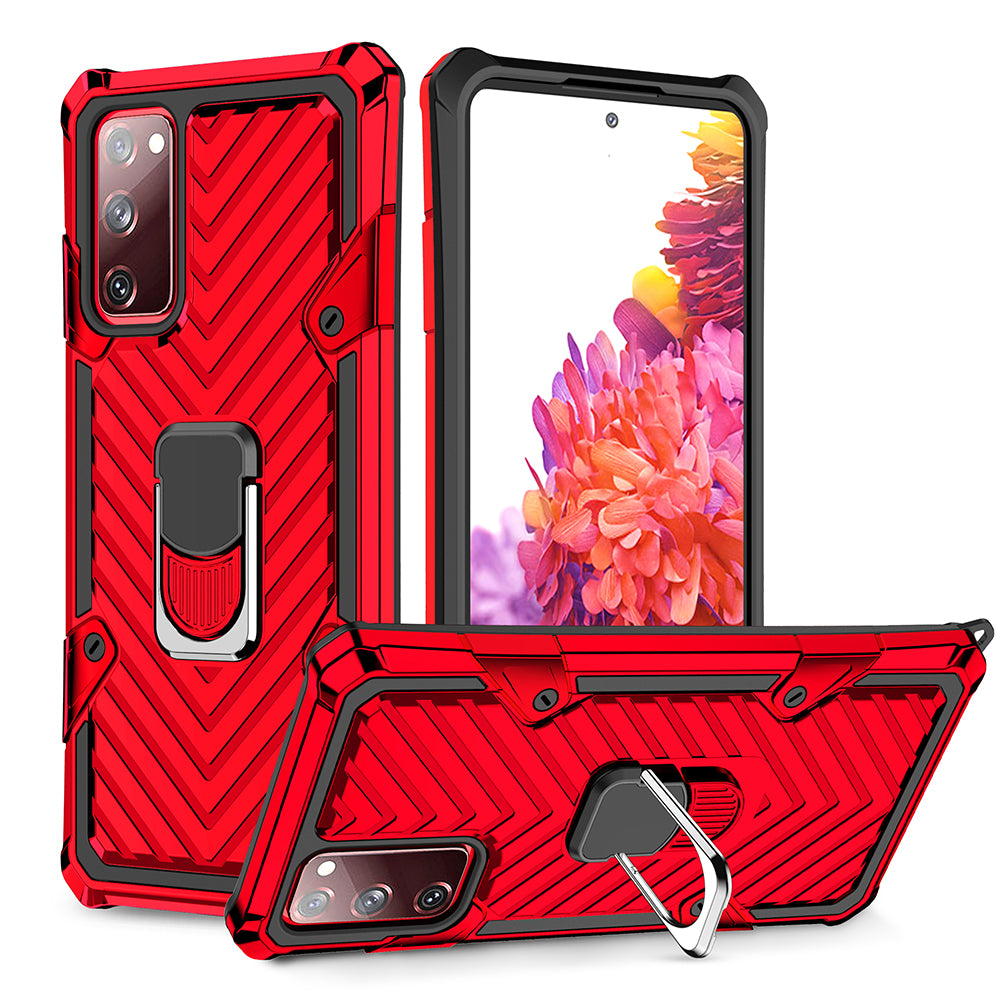 Rotatable Finger Ring Kickstand PC + TPU Hybrid Back Case for Samsung Galaxy S20 FE 4G/5G/2022/S20 Lite - Red