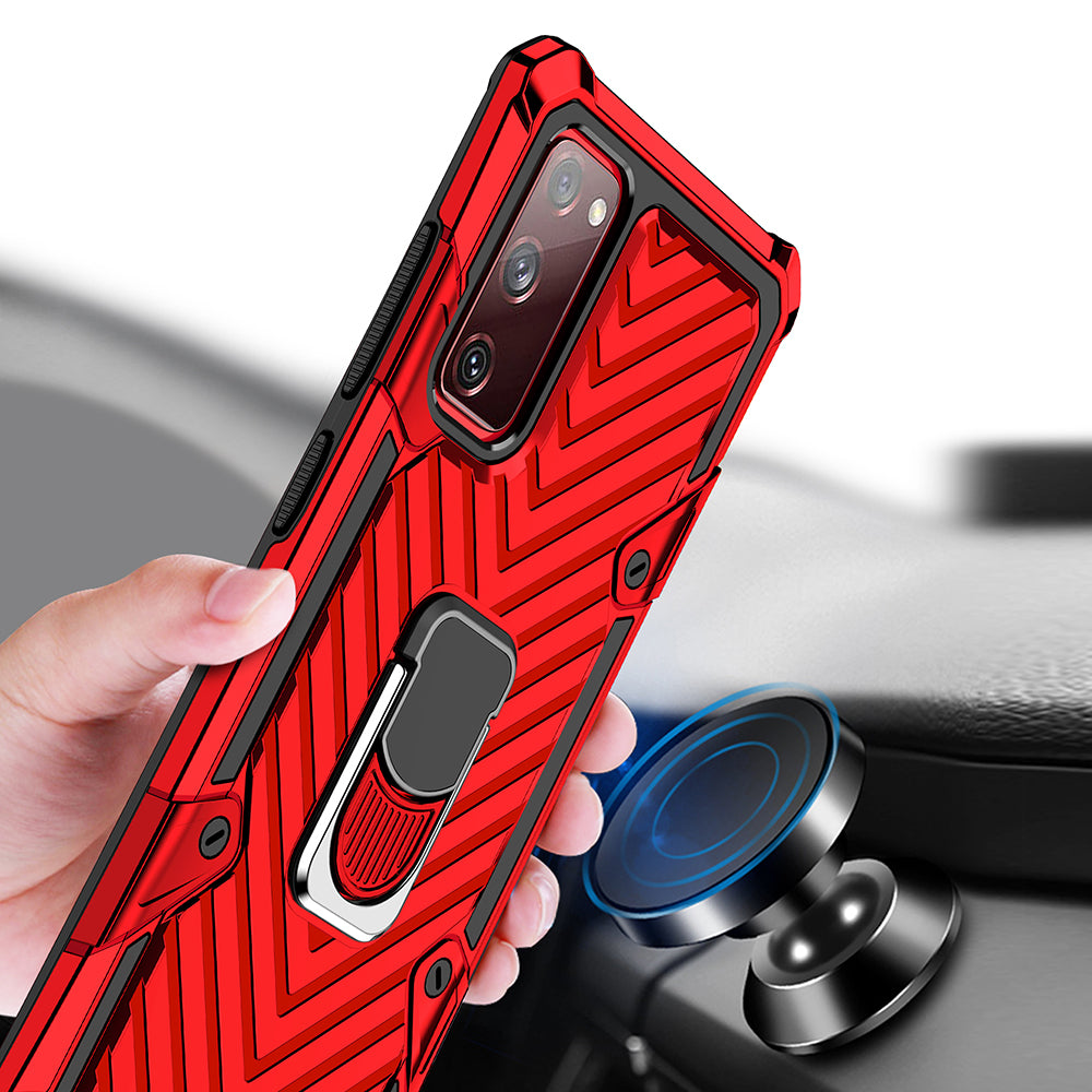 Rotatable Finger Ring Kickstand PC + TPU Hybrid Back Case for Samsung Galaxy S20 FE 4G/5G/2022/S20 Lite - Red