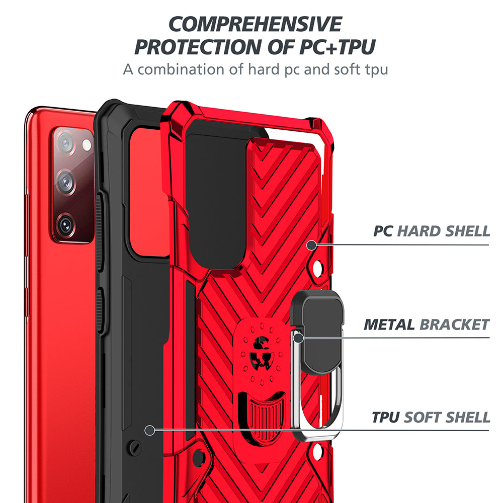 Rotatable Finger Ring Kickstand PC + TPU Hybrid Back Case for Samsung Galaxy S20 FE 4G/5G/2022/S20 Lite - Red