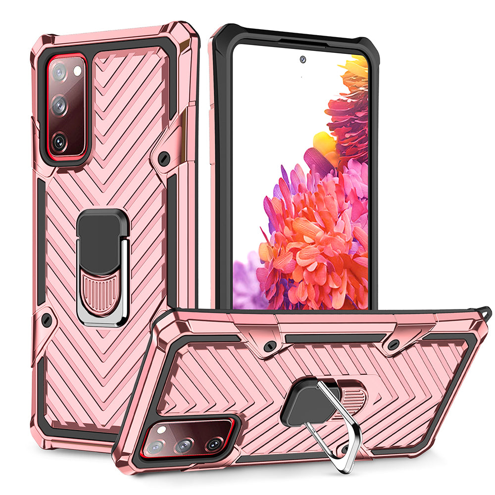 Rotatable Finger Ring Kickstand PC + TPU Hybrid Back Case for Samsung Galaxy S20 FE 4G/5G/2022/S20 Lite - Rose Gold