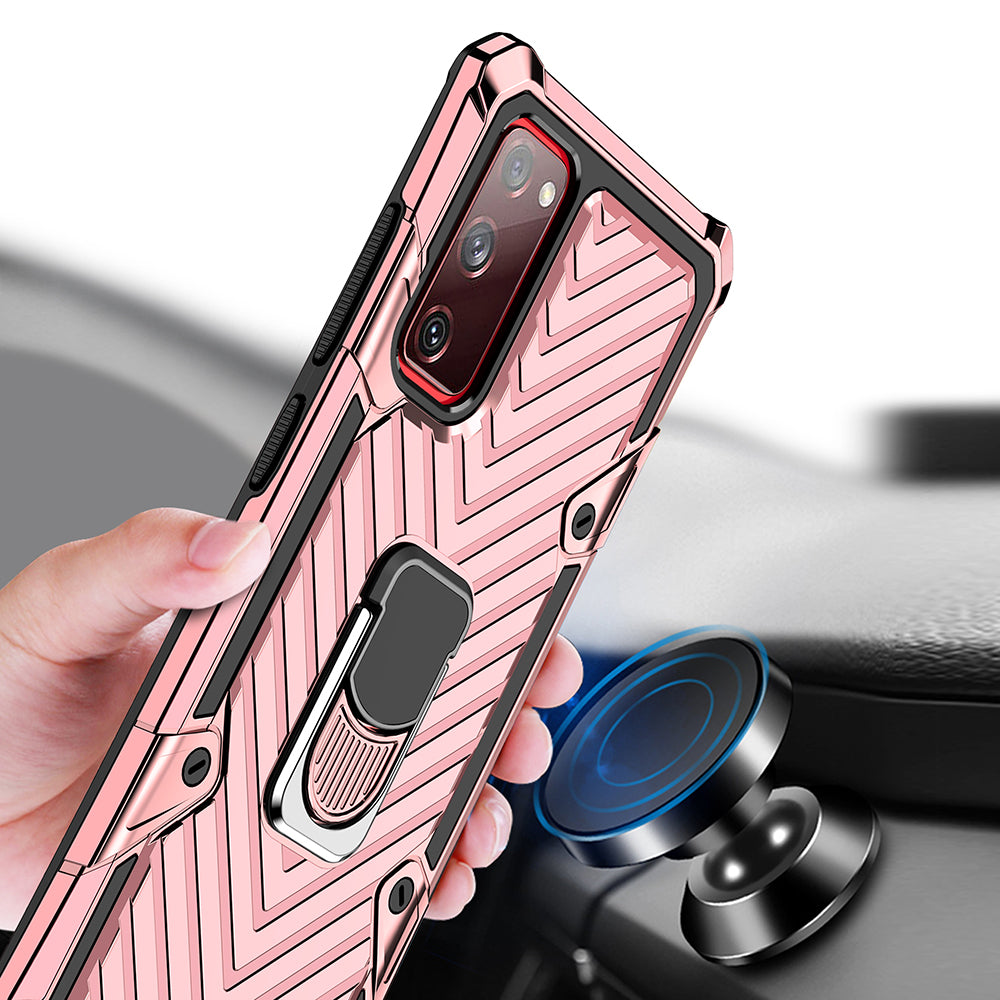 Rotatable Finger Ring Kickstand PC + TPU Hybrid Back Case for Samsung Galaxy S20 FE 4G/5G/2022/S20 Lite - Rose Gold