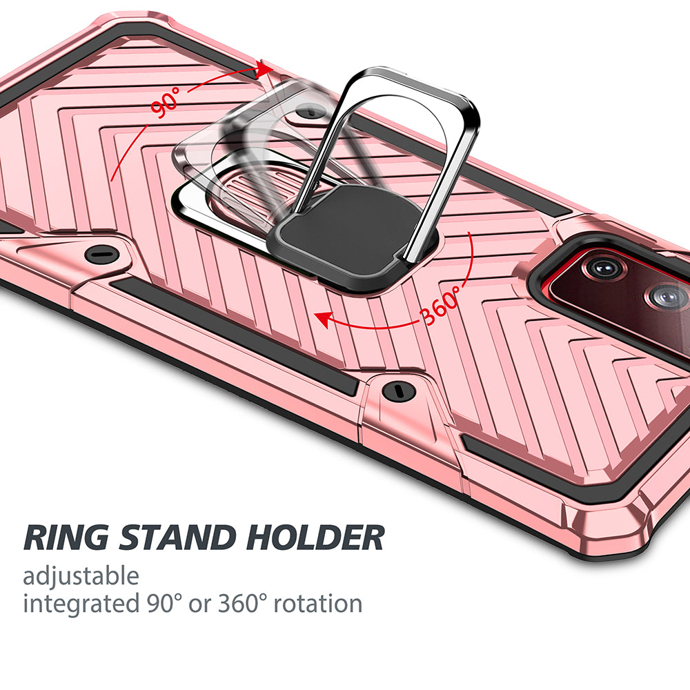 Rotatable Finger Ring Kickstand PC + TPU Hybrid Back Case for Samsung Galaxy S20 FE 4G/5G/2022/S20 Lite - Rose Gold