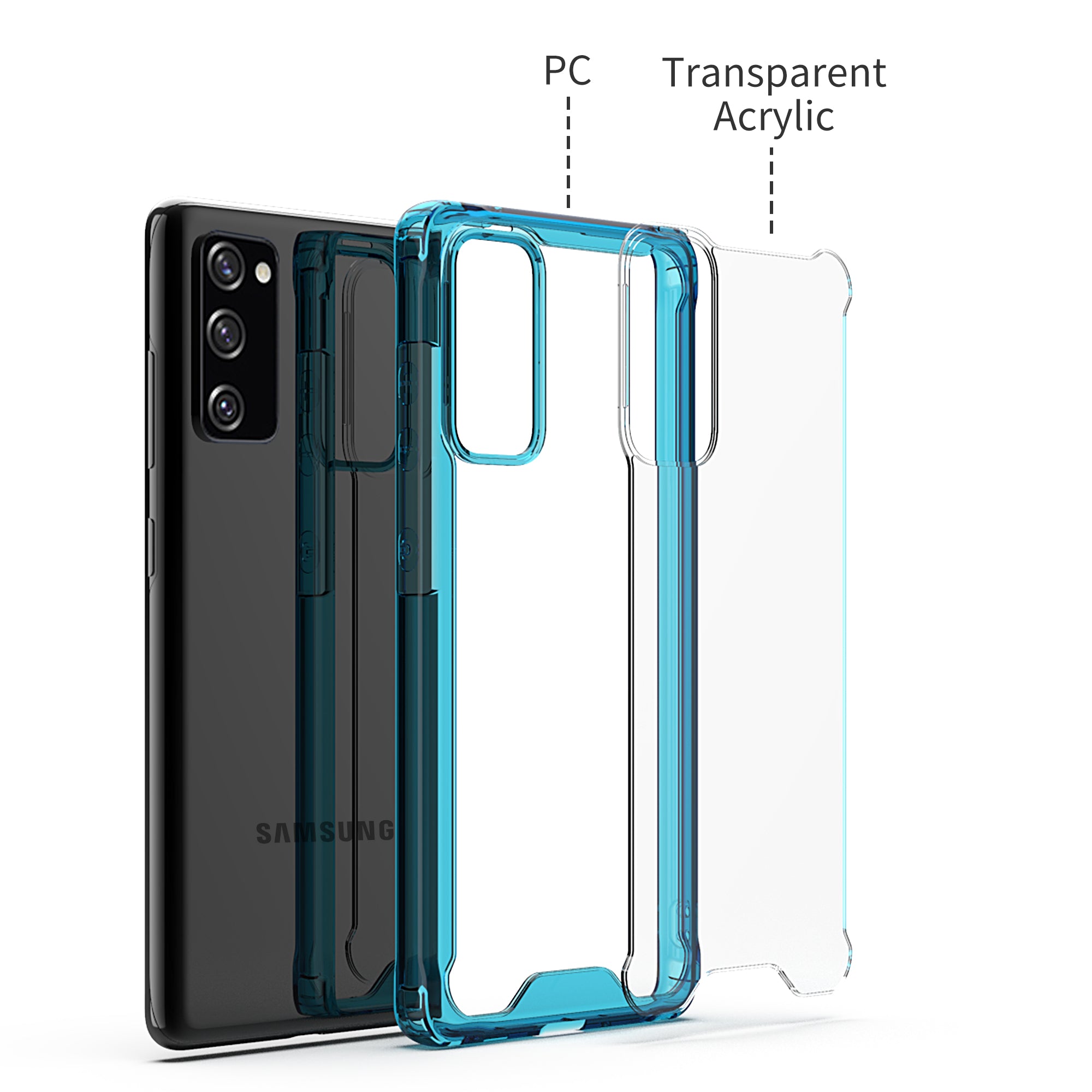 Bumper Shock-Absorbing Clear PC + Acrylic Phone Cover Case for Samsung Galaxy S20 FE/S20 Fan Edition/S20 FE 5G/S20 Fan Edition 5G/S20 Lite - Blue