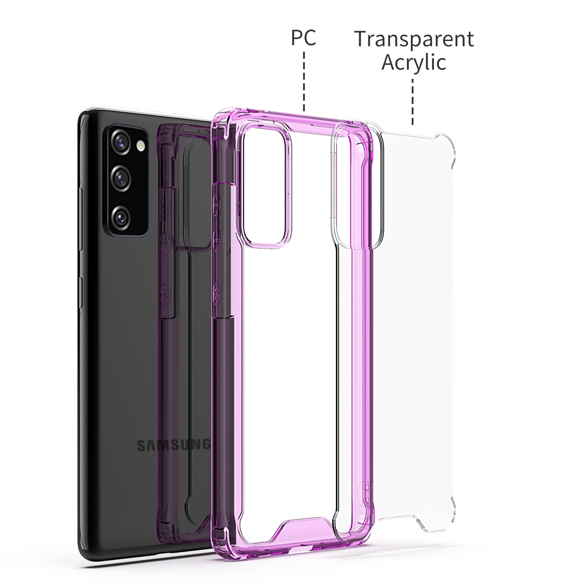 Bumper Shock-Absorbing Clear PC + Acrylic Phone Cover Case for Samsung Galaxy S20 FE/S20 Fan Edition/S20 FE 5G/S20 Fan Edition 5G/S20 Lite - Purple