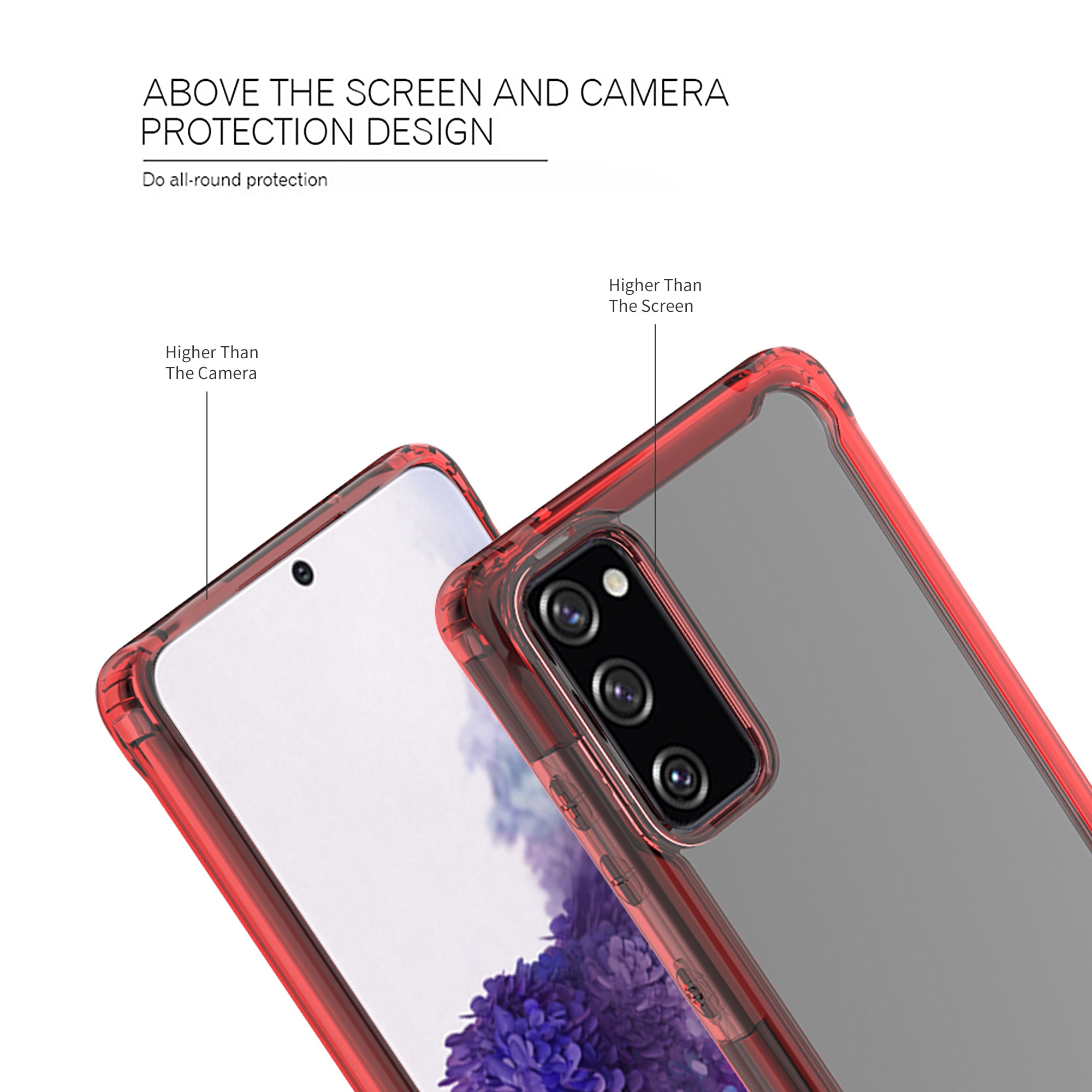 Bumper Shock-Absorbing Clear PC + Acrylic Phone Cover Case for Samsung Galaxy S20 FE/S20 Fan Edition/S20 FE 5G/S20 Fan Edition 5G/S20 Lite - Red