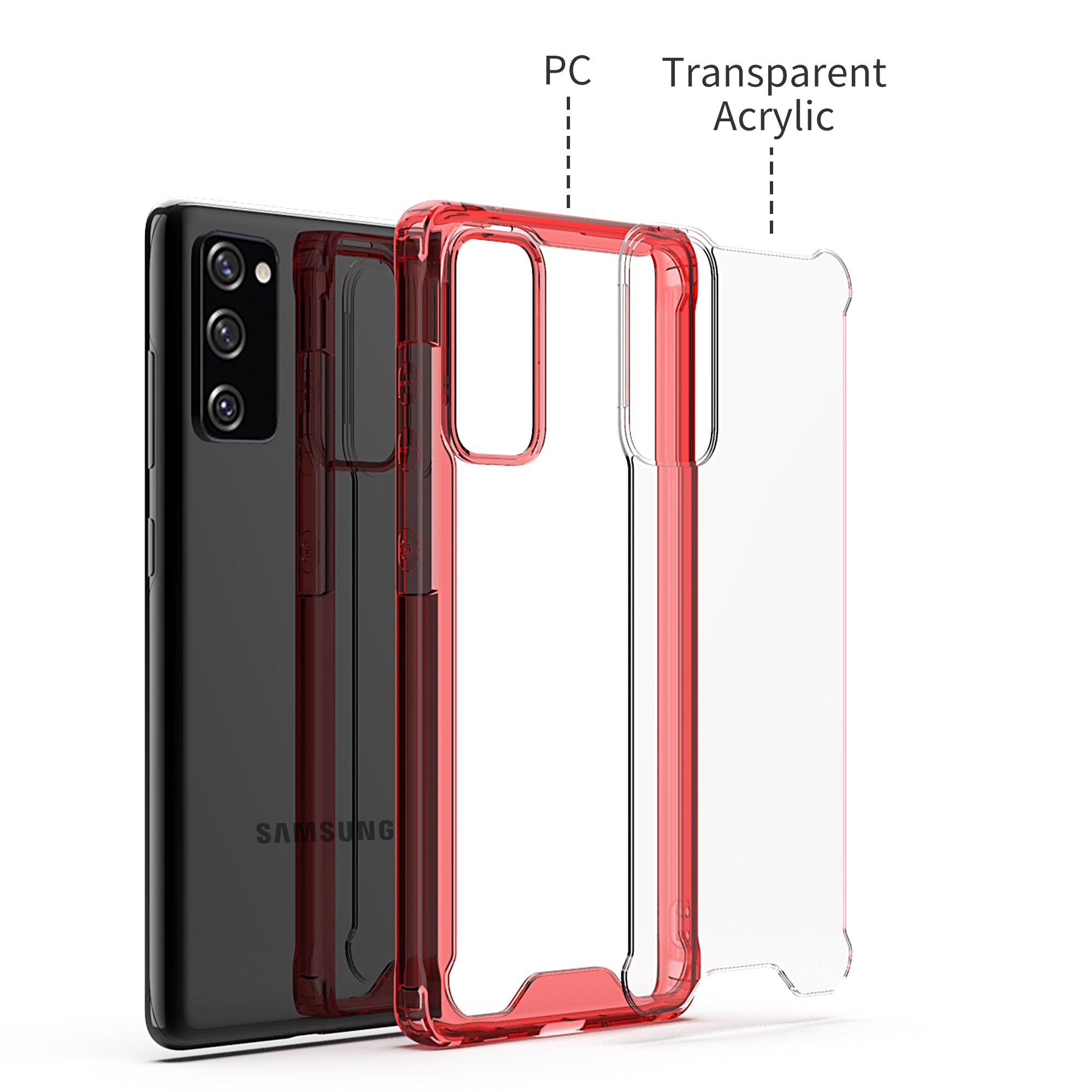 Bumper Shock-Absorbing Clear PC + Acrylic Phone Cover Case for Samsung Galaxy S20 FE/S20 Fan Edition/S20 FE 5G/S20 Fan Edition 5G/S20 Lite - Red