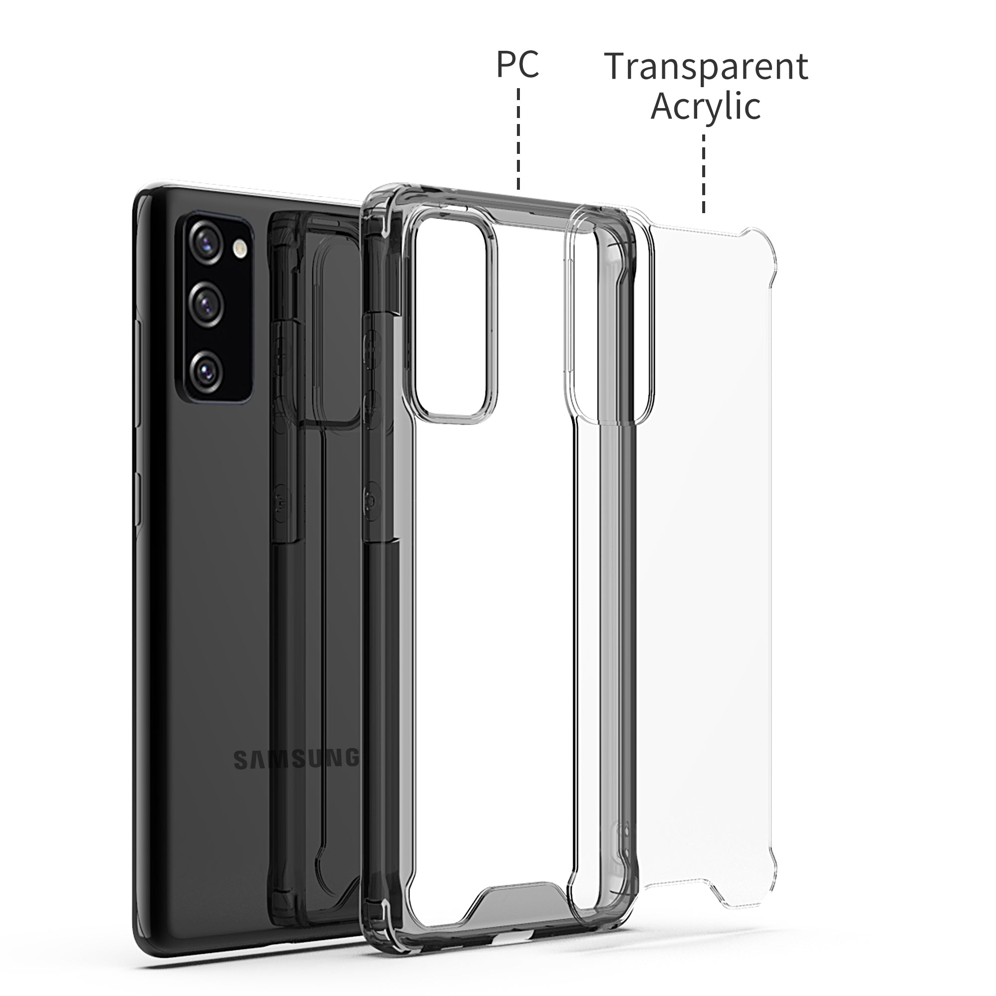 Bumper Shock-Absorbing Clear PC + Acrylic Phone Cover Case for Samsung Galaxy S20 FE/S20 Fan Edition/S20 FE 5G/S20 Fan Edition 5G/S20 Lite - Black