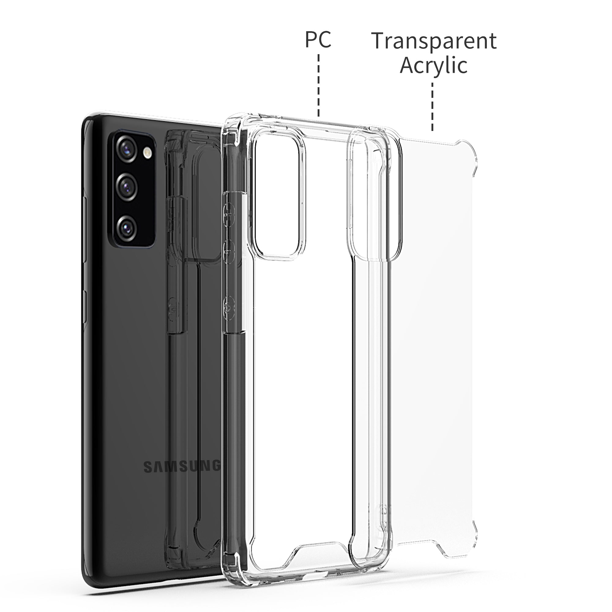 Bumper Shock-Absorbing Clear PC + Acrylic Phone Cover Case for Samsung Galaxy S20 FE/S20 Fan Edition/S20 FE 5G/S20 Fan Edition 5G/S20 Lite - Transparent