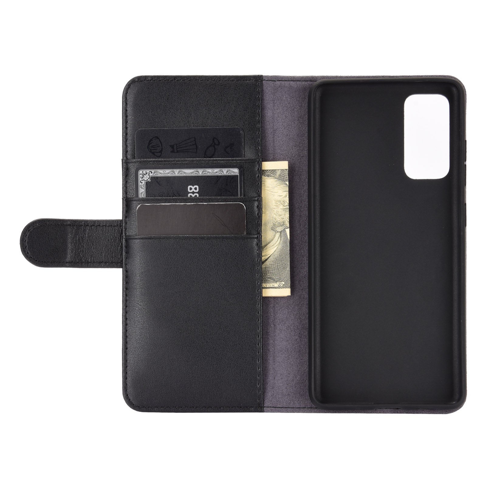 Split Leather Wallet Stand Protective Shell for Samsung Galaxy S20 FE 4G/5G/2022/S20 Lite - Black