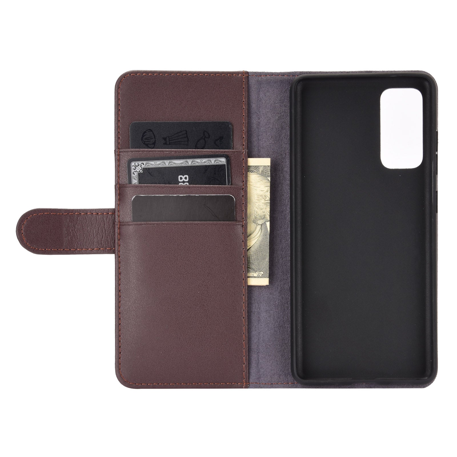 Split Leather Wallet Stand Protective Shell for Samsung Galaxy S20 FE 4G/5G/2022/S20 Lite - Brown