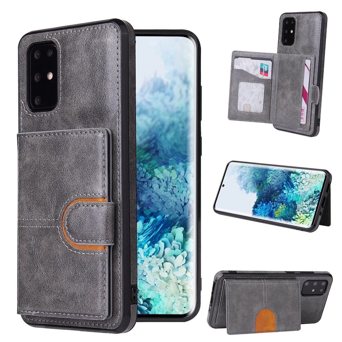 PU Leather Coated TPU Kickstand Case with Card Slot for Samsung Galaxy S20 FE/S20 Fan Edition/S20 FE 5G/S20 Fan Edition 5G - Grey