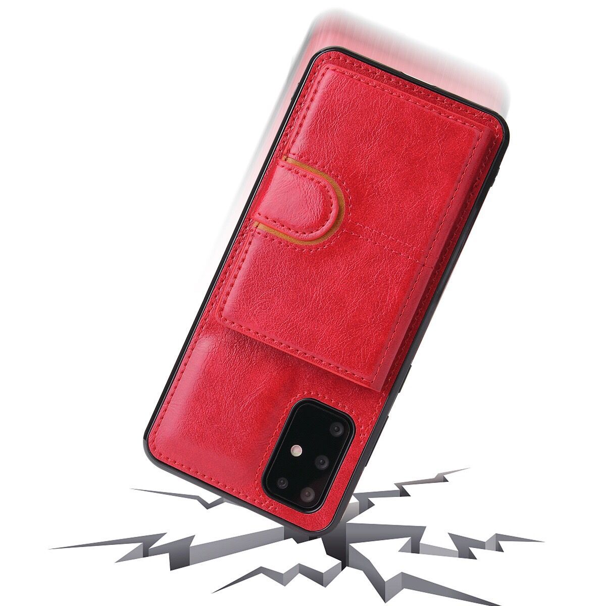 PU Leather Coated TPU Kickstand Case with Card Slot for Samsung Galaxy S20 FE/S20 Fan Edition/S20 FE 5G/S20 Fan Edition 5G - Red