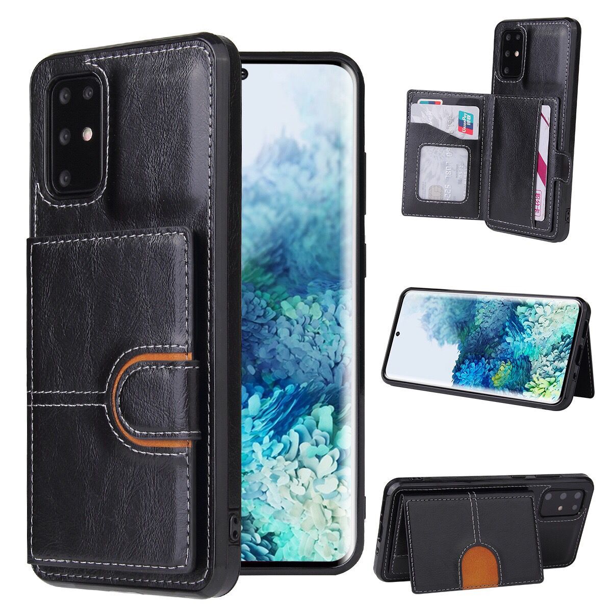 PU Leather Coated TPU Kickstand Case with Card Slot for Samsung Galaxy S20 FE/S20 Fan Edition/S20 FE 5G/S20 Fan Edition 5G - Black