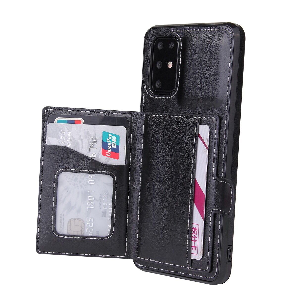 PU Leather Coated TPU Kickstand Case with Card Slot for Samsung Galaxy S20 FE/S20 Fan Edition/S20 FE 5G/S20 Fan Edition 5G - Black