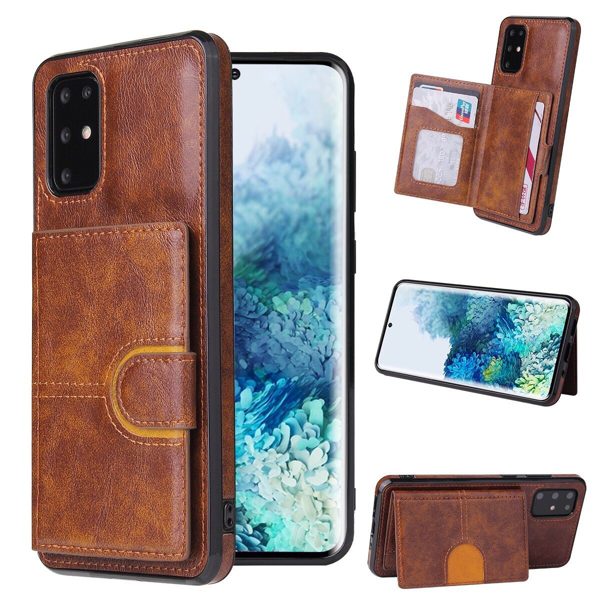 PU Leather Coated TPU Kickstand Case with Card Slot for Samsung Galaxy S20 FE/S20 Fan Edition/S20 FE 5G/S20 Fan Edition 5G - Brown