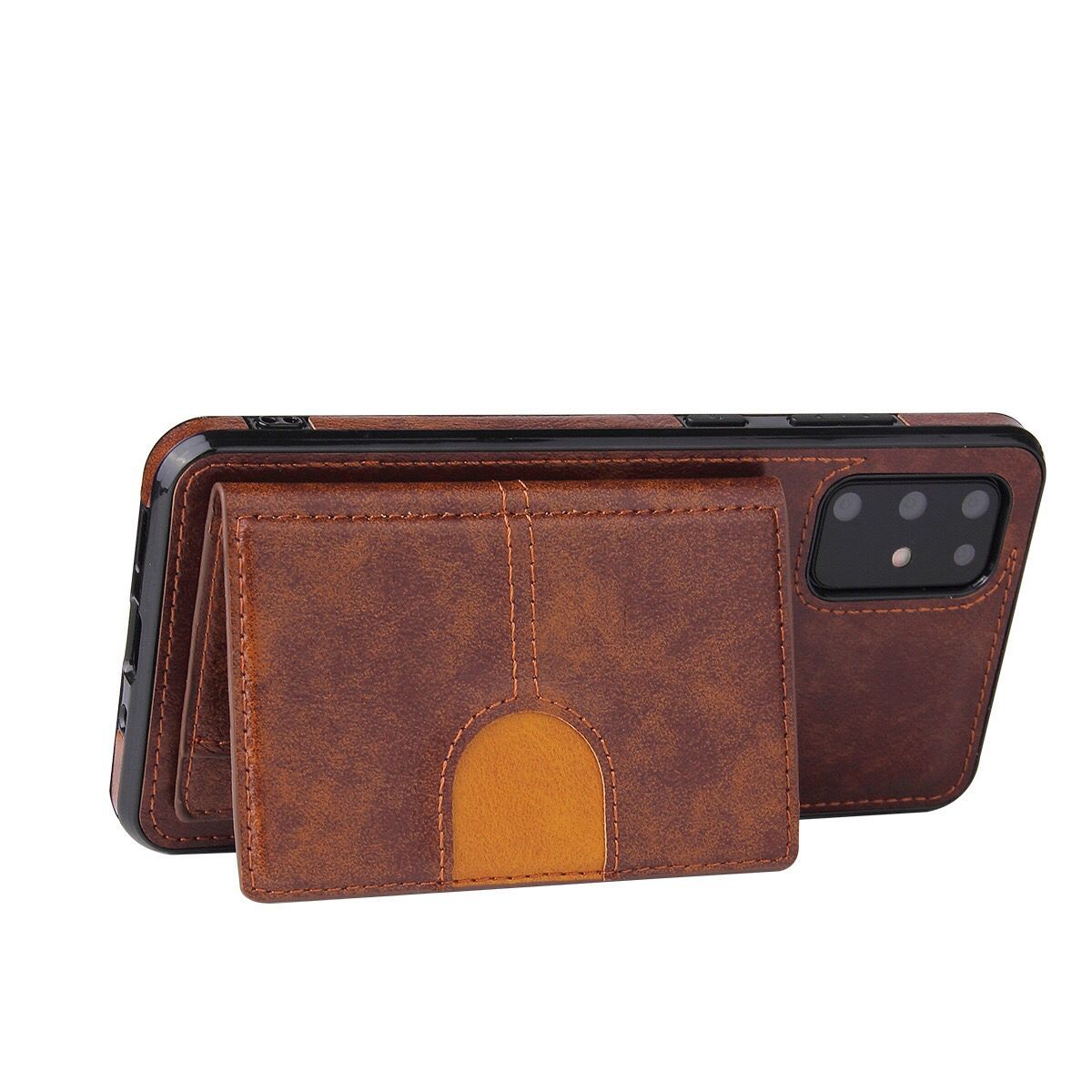 PU Leather Coated TPU Kickstand Case with Card Slot for Samsung Galaxy S20 FE/S20 Fan Edition/S20 FE 5G/S20 Fan Edition 5G - Brown