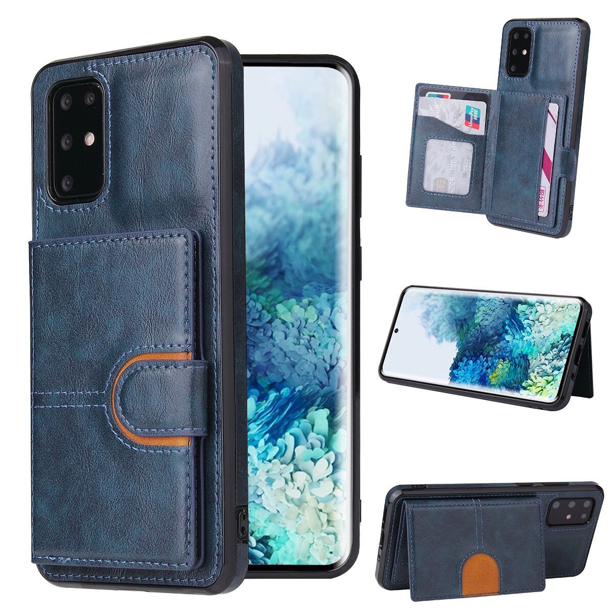 PU Leather Coated TPU Kickstand Case with Card Slot for Samsung Galaxy S20 FE/S20 Fan Edition/S20 FE 5G/S20 Fan Edition 5G - Blue