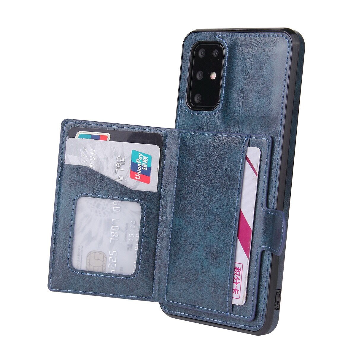 PU Leather Coated TPU Kickstand Case with Card Slot for Samsung Galaxy S20 FE/S20 Fan Edition/S20 FE 5G/S20 Fan Edition 5G - Blue