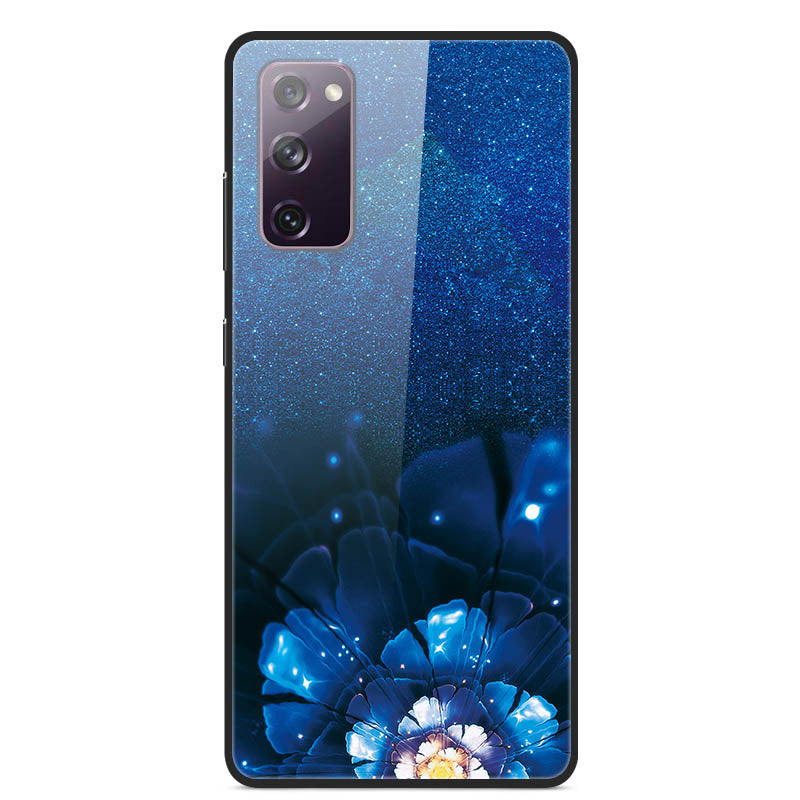 Fancy Style Printing Glass + PC + TPU Shell for Samsung Galaxy S20 FE 4G/5G/2022/S20 Lite Case - Blue Flower