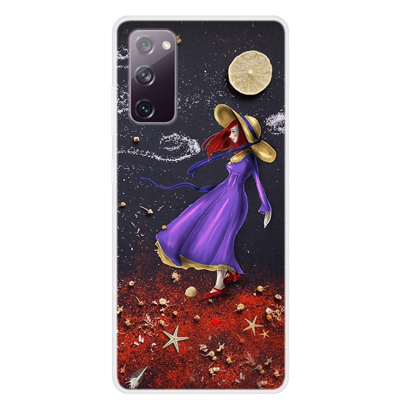 Pattern Printing TPU Phone Soft Case for Samsung Galaxy S20 FE 4G/5G/2022/S20 Lite - Moon and Girl