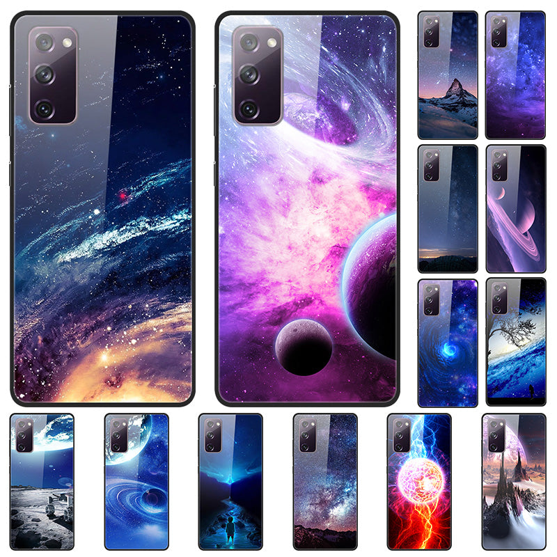 Pattern Printing for Samsung Galaxy S20 FE 4G/5G/2022/S20 Lite Glass + PC + TPU Hybrid Case - Moon