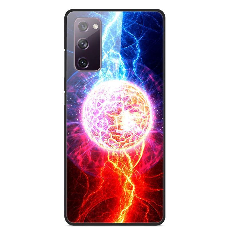 Pattern Printing for Samsung Galaxy S20 FE 4G/5G/2022/S20 Lite Glass + PC + TPU Hybrid Case - Lightning Bolt