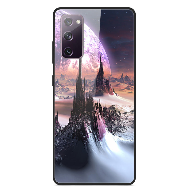 Pattern Printing for Samsung Galaxy S20 FE 4G/5G/2022/S20 Lite Glass + PC + TPU Hybrid Case - Mountains Stars