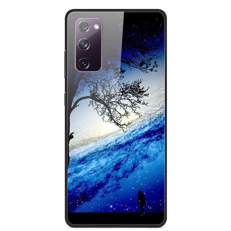 Pattern Printing for Samsung Galaxy S20 FE 4G/5G/2022/S20 Lite Glass + PC + TPU Hybrid Case - People Under Stars