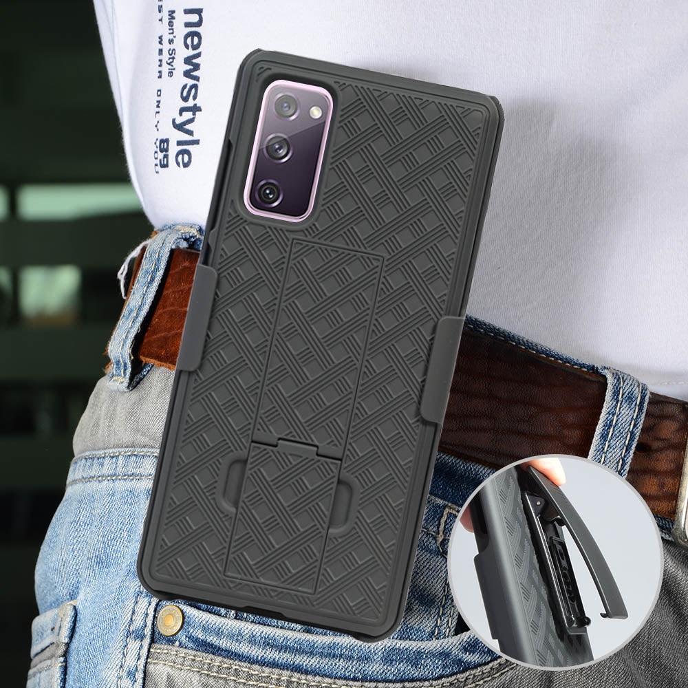 Swivel Belt Clip Holster PC + TPU Woven Texture Cover for Samsung Galaxy S20 FE 4G/5G/2022/S20 Lite